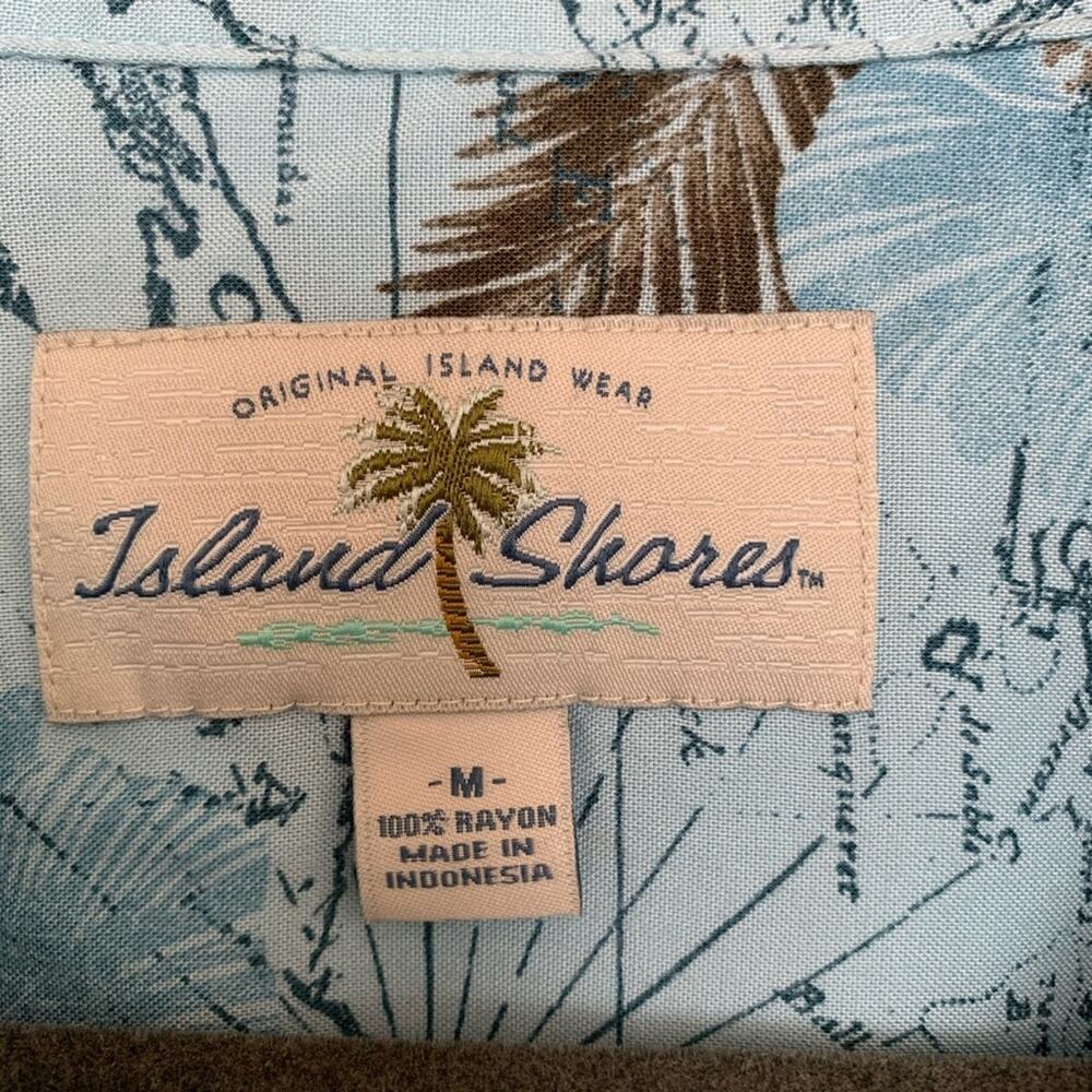Island Shores Blue Cuban Map Print Button Shirt Medium - Picture 4 of 5